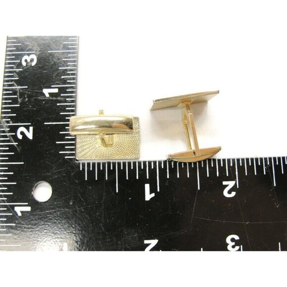 Vintage Polished w Corner Design Rectangle Cufflinks Gold Tone Signed Pat Pend - Picture 4 of 10